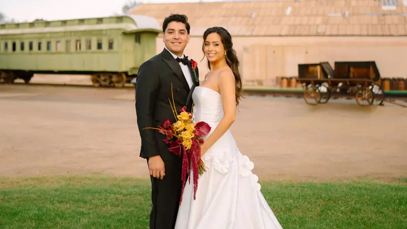 Bride and groom together at Colorado River State Historic Park in Yuma, Arizona