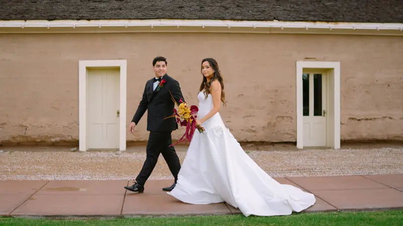 Bride and groom together at Colorado River State Historic Park in Yuma, Arizona